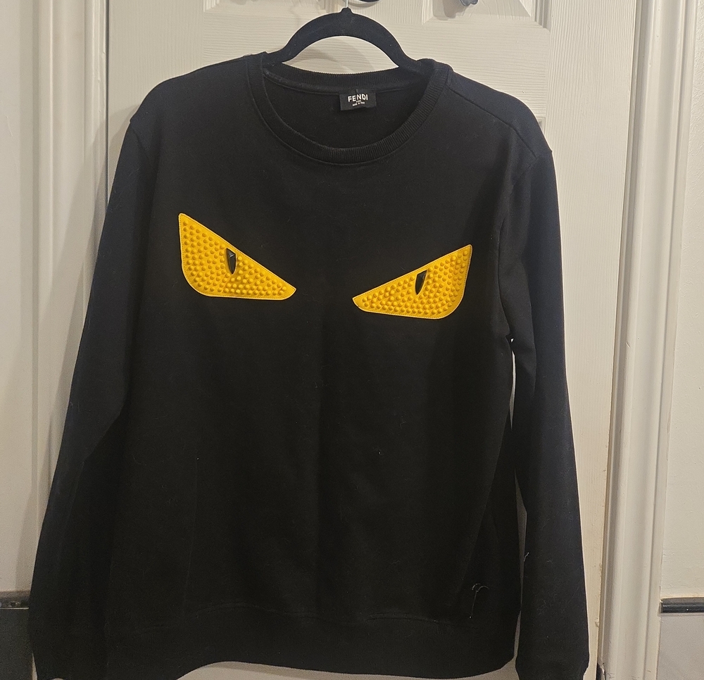 Fendi Black Crewneck Sweatshirt with Yellow Eye Appliqués